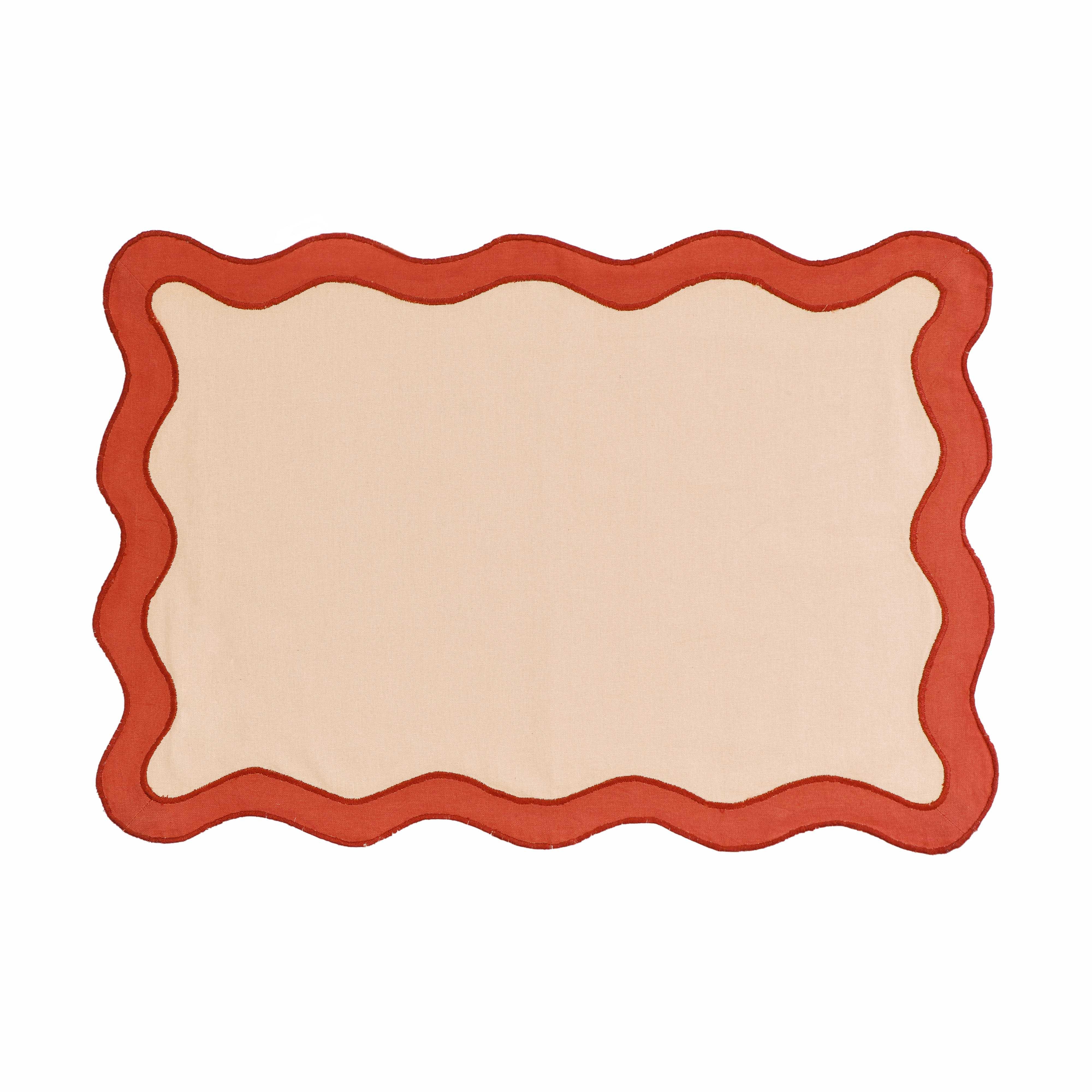 Scalloped Edge Rust and Orange Cotton Placemat - Set of 4