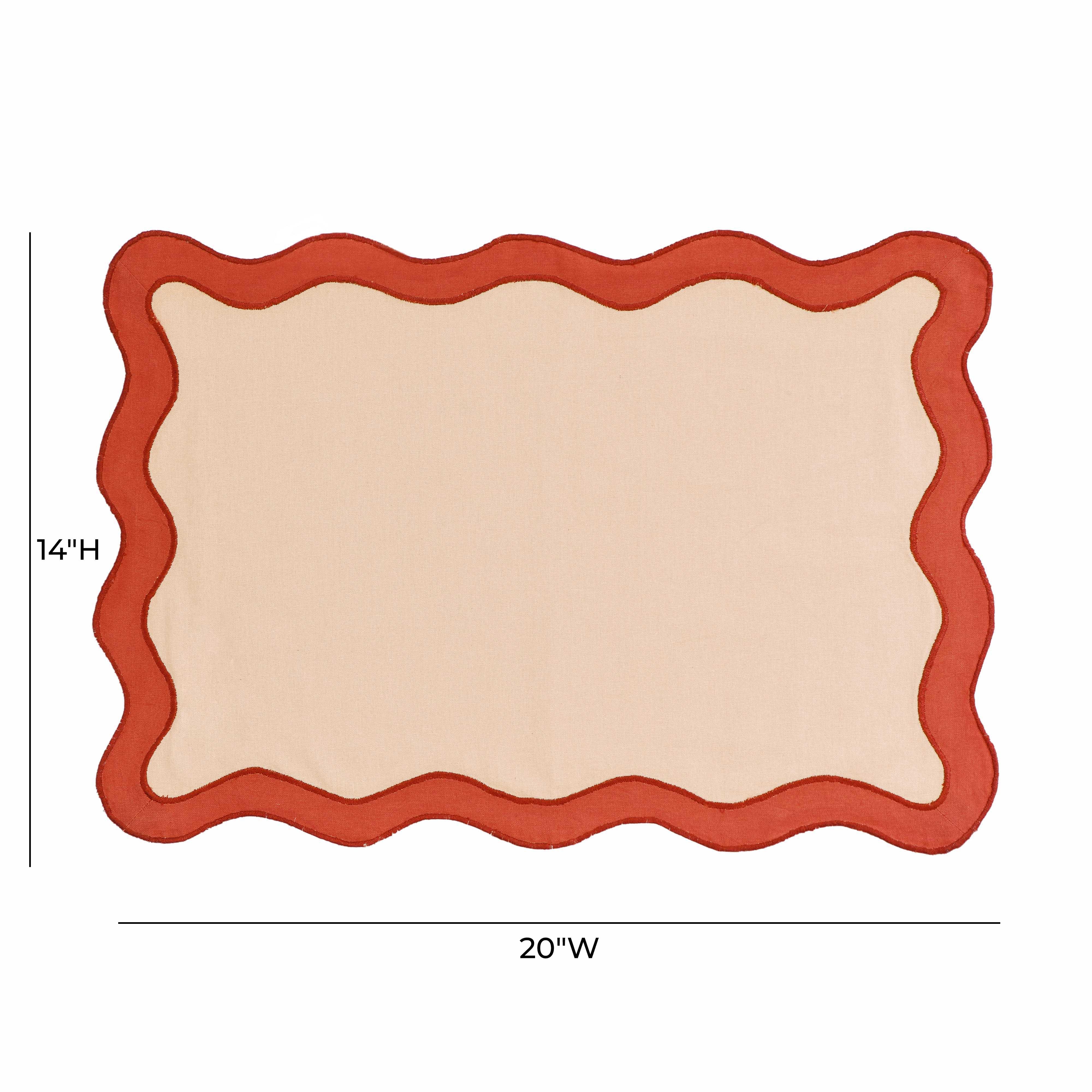 Scalloped Edge Rust and Orange Cotton Placemat - Set of 4