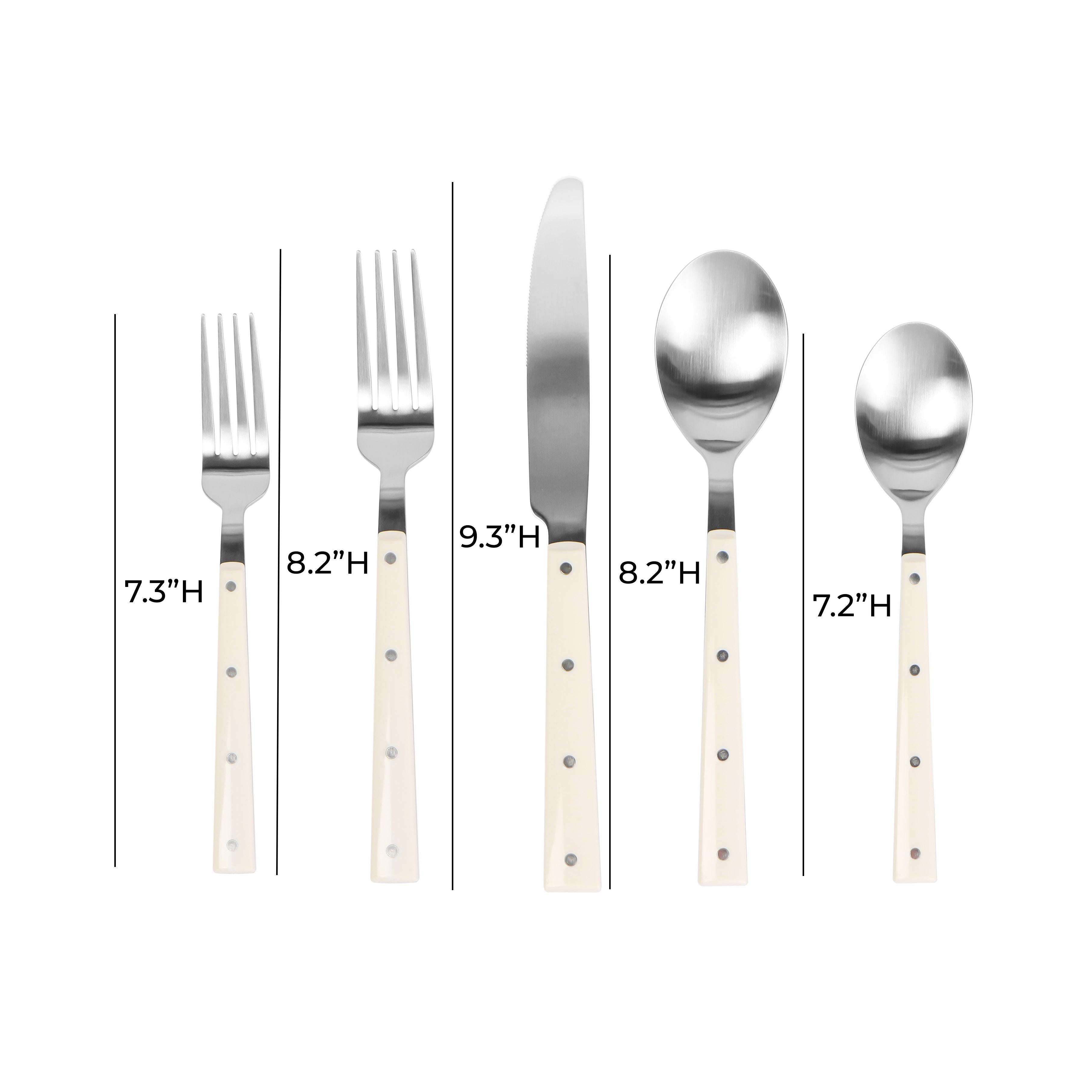 Soline Cream and Stainless Steel Flatware - Set of 5 Pieces - Service for 1