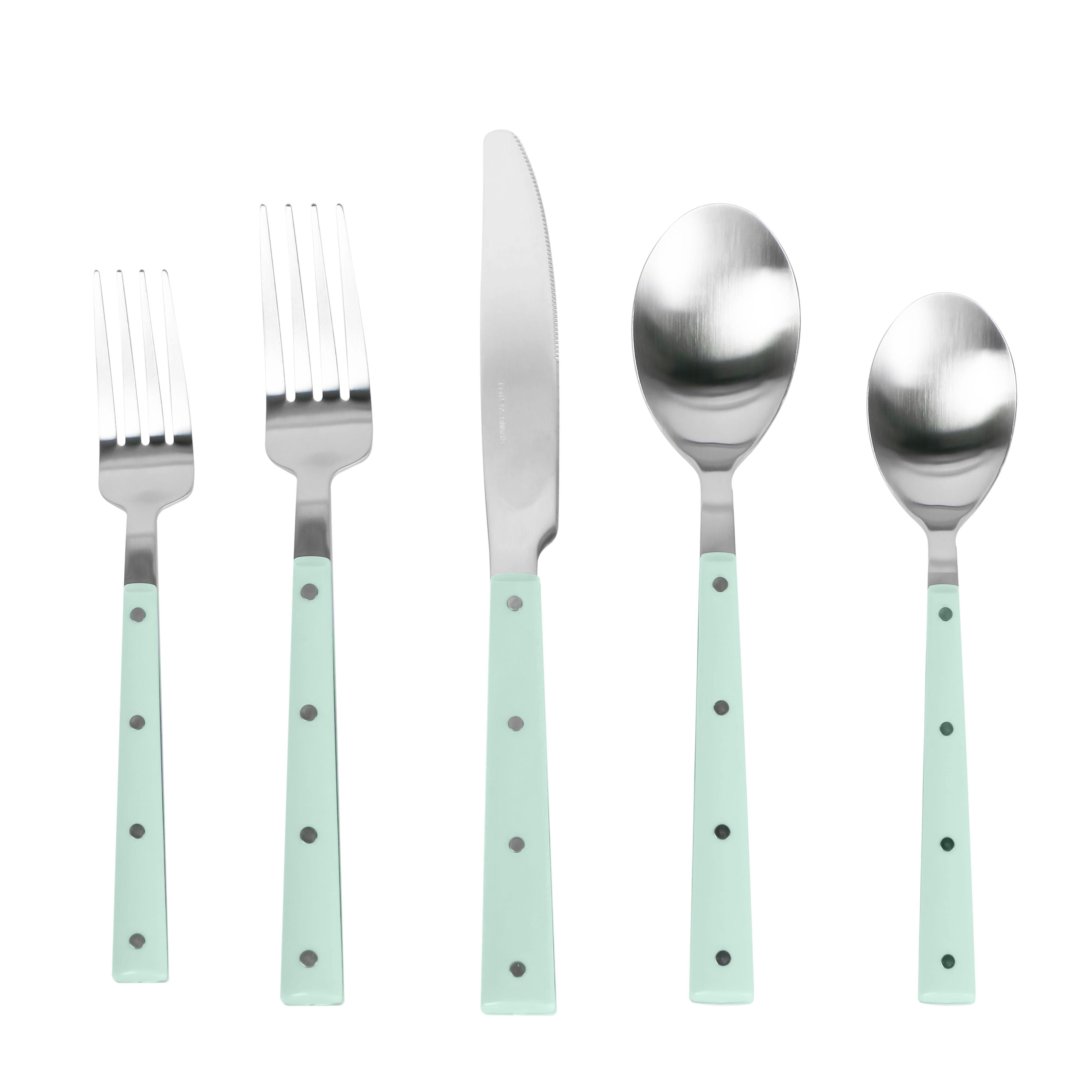 Soline Mint and Stainless Steel Flatware - Set of 5 Pieces - Service for 1