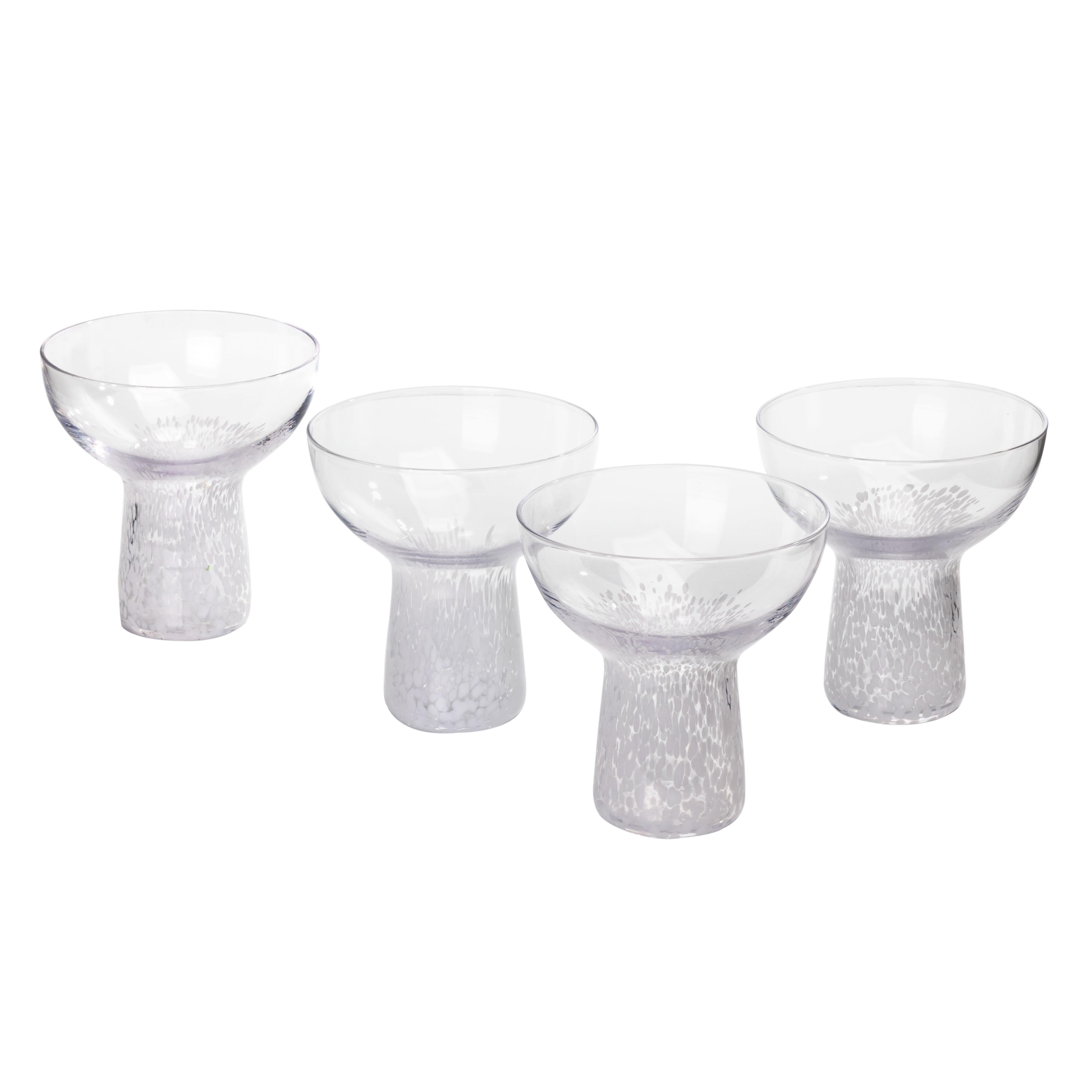 Dottie Clear White Dots Handblown Cocktail Glass - Set of 4