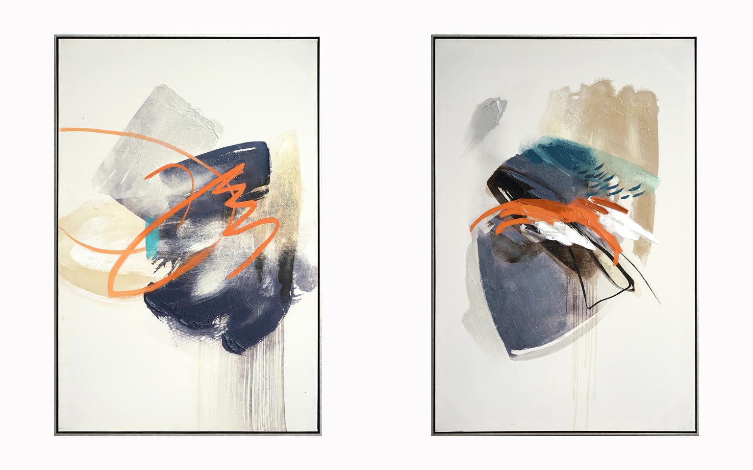 Hand Painted Textured Canvas In Frame (Set) Curated Canvas