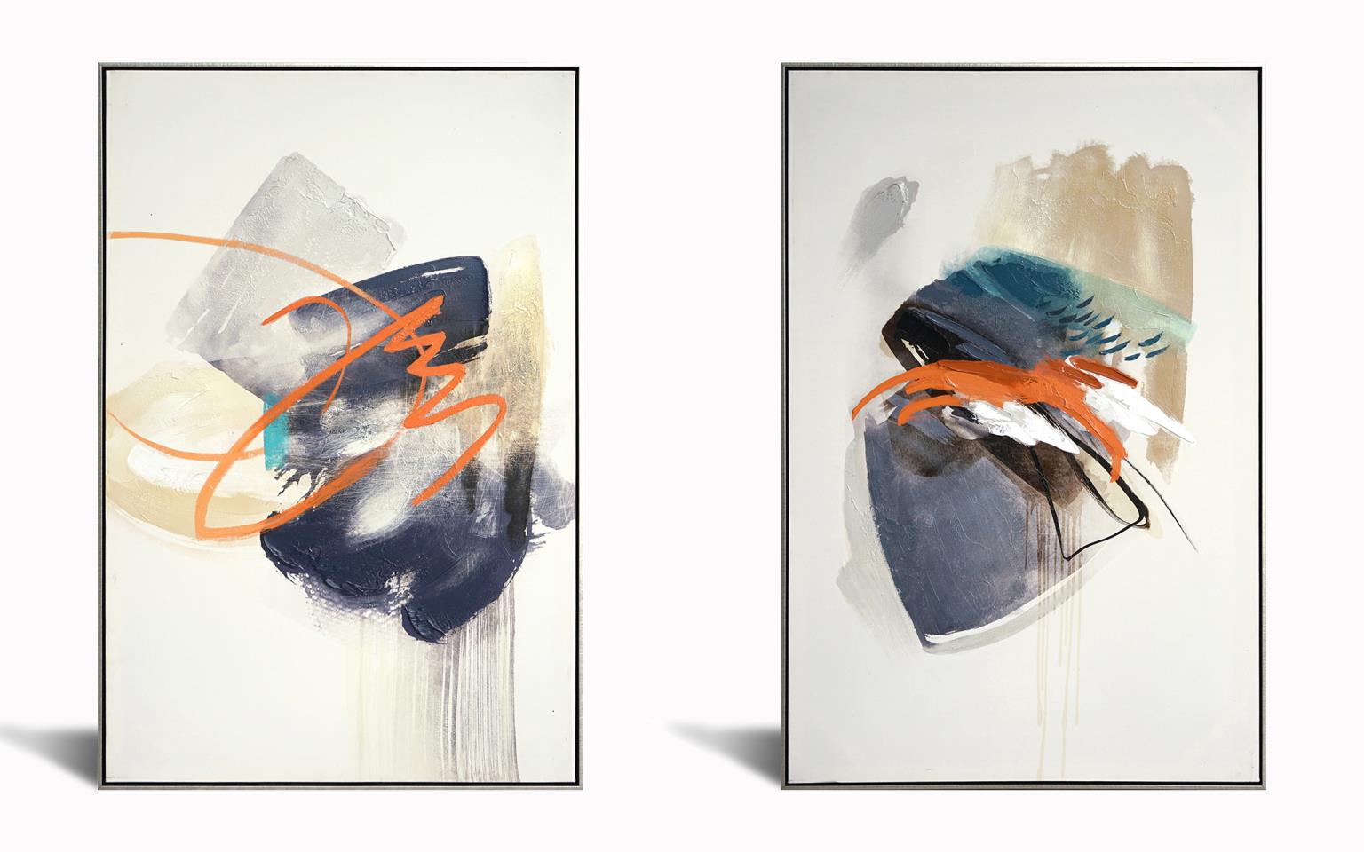 Hand Painted Textured Canvas In Frame (Set) Curated Canvas