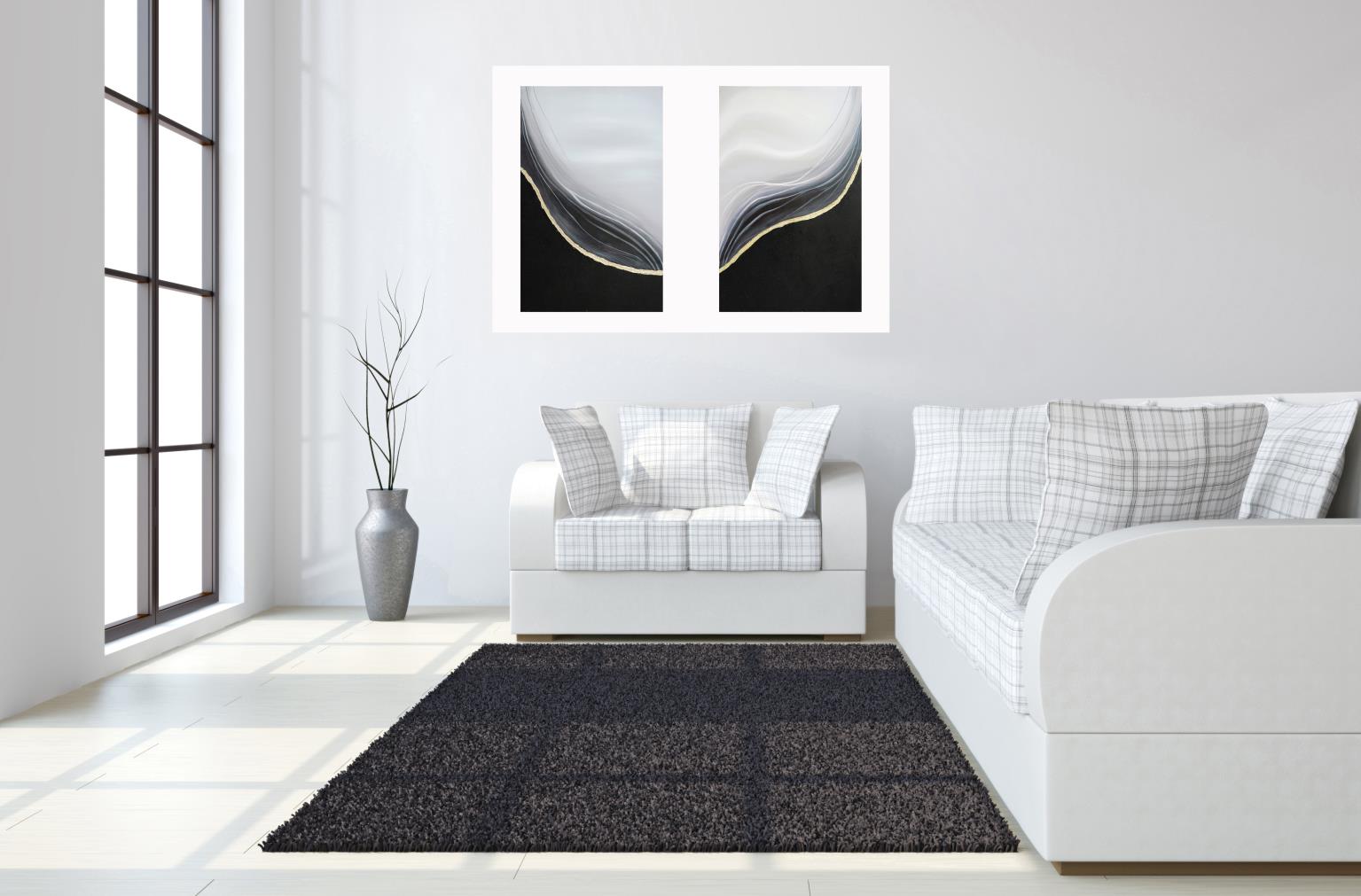 Hand Painted Textured Canvas W/ Foil In Frame (Set) Curated Canvas