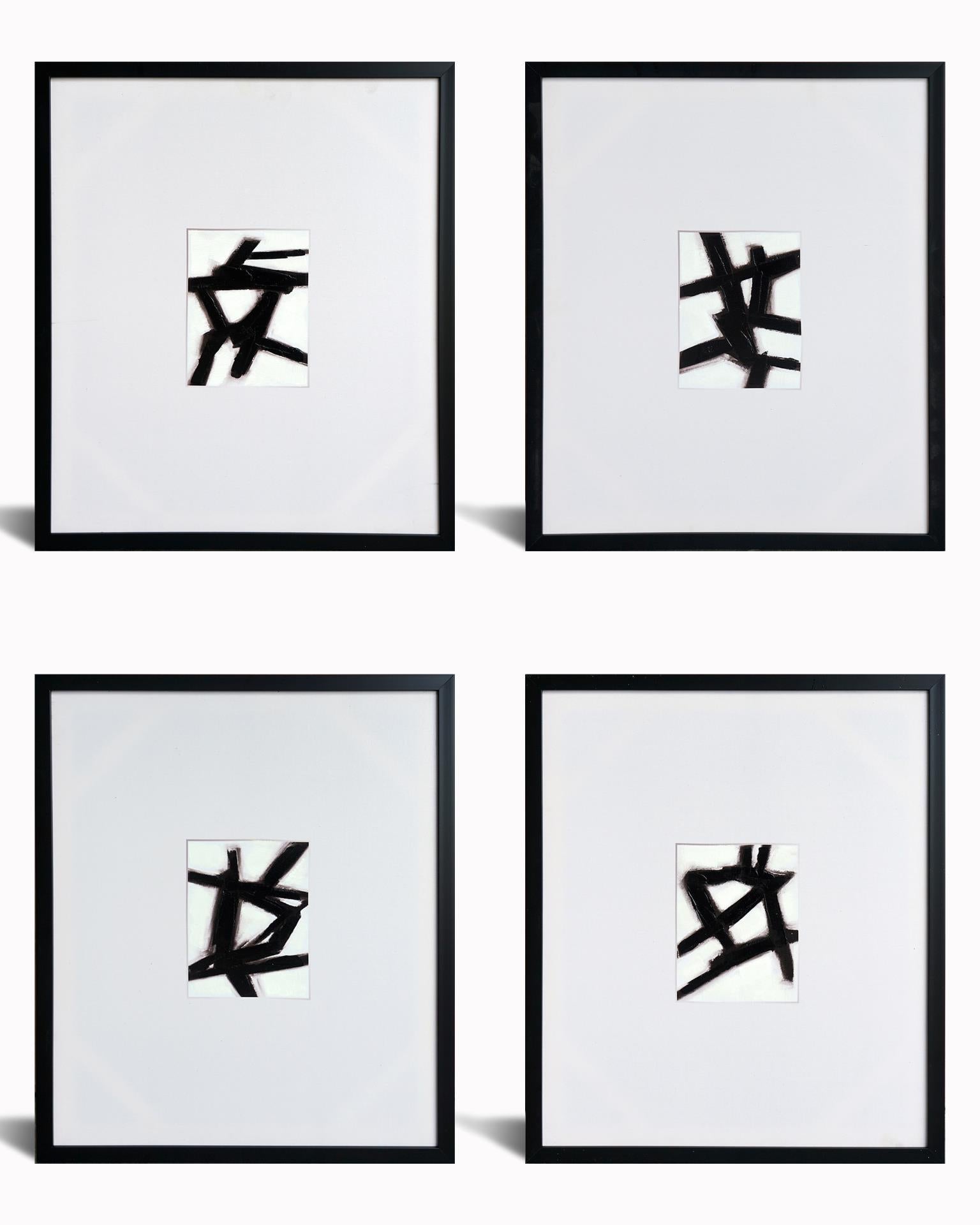 Hand Painted Textured Canvas In Frame (4 Pc Set) Curated Canvas