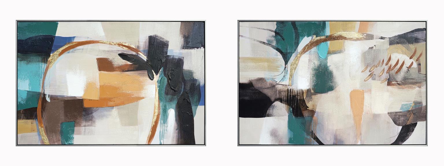 Hand Painted Textured Canvas In Frame (Set) Curated Canvas