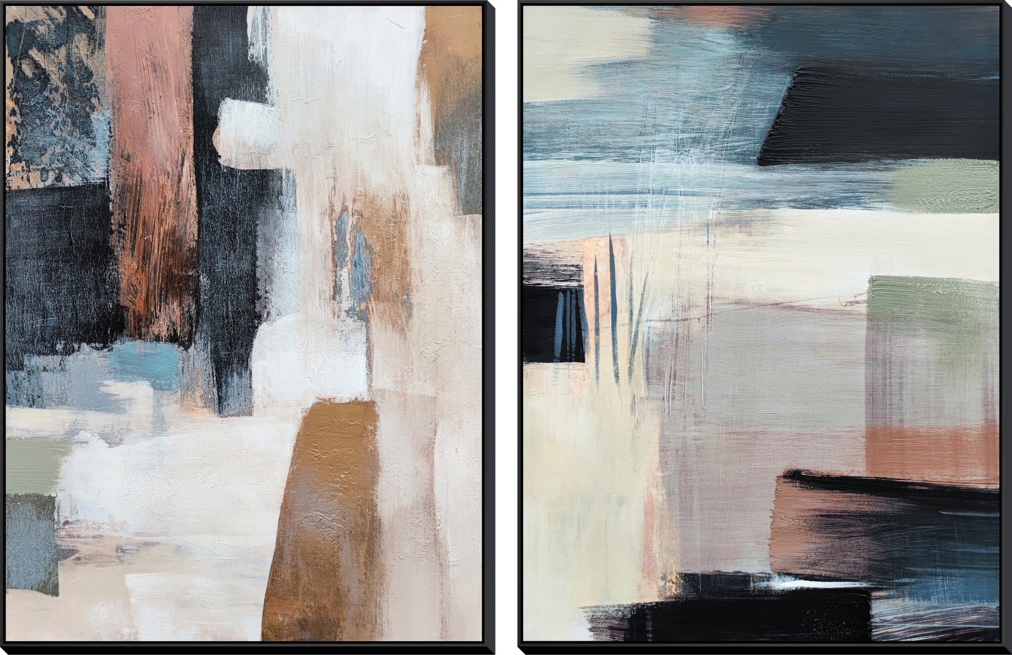 Hand Painted Textured Canvas In Frame (Set 2) Curated Canvas