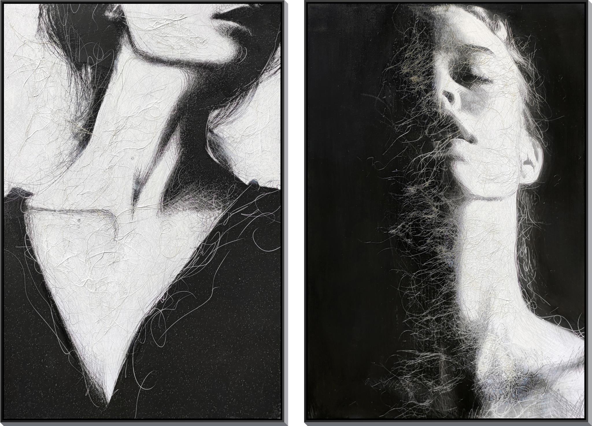 Hand Painted Textured Canvas In Frame (Set 2) Curated Canvas