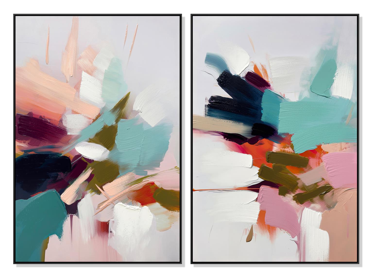Abstract Pinks And Teals (Set 2) Curated Canvas