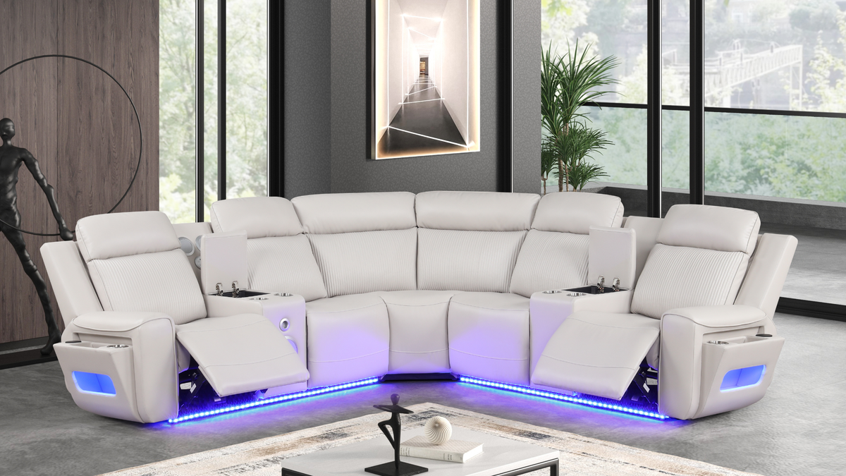 Galaxy Power Reclining Sectional — Blue LED Lighting & Storage