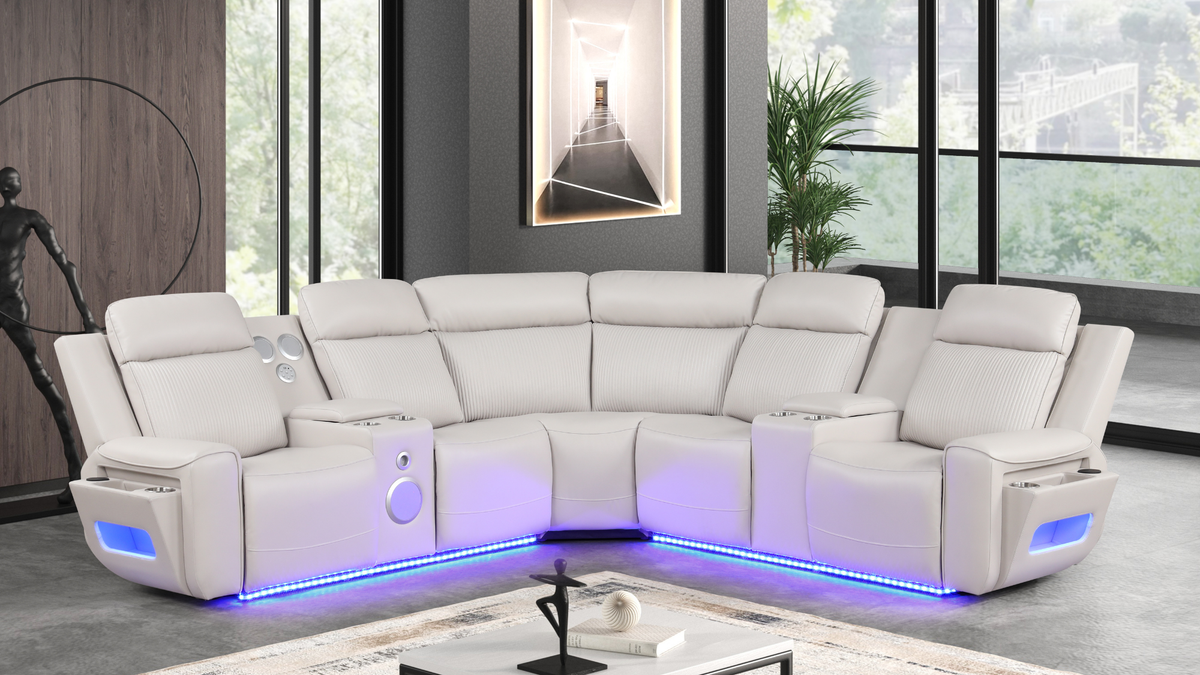 Galaxy Power Reclining Sectional — Blue LED Lighting & Storage