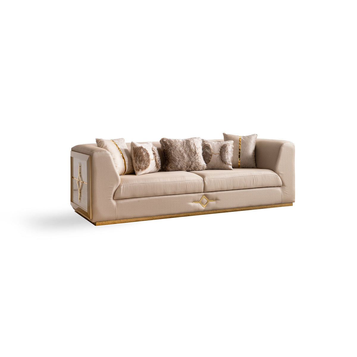 Vega 3-Piece Living Room Set — Brushed Gold Accents