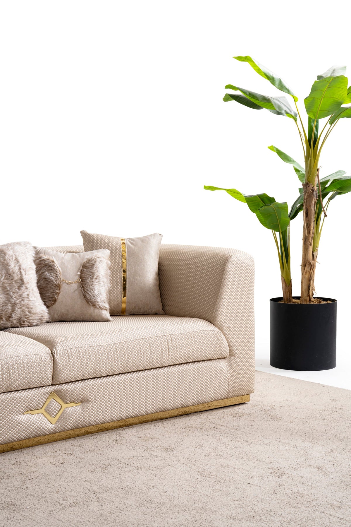 Vega 3-Piece Living Room Set — Brushed Gold Accents