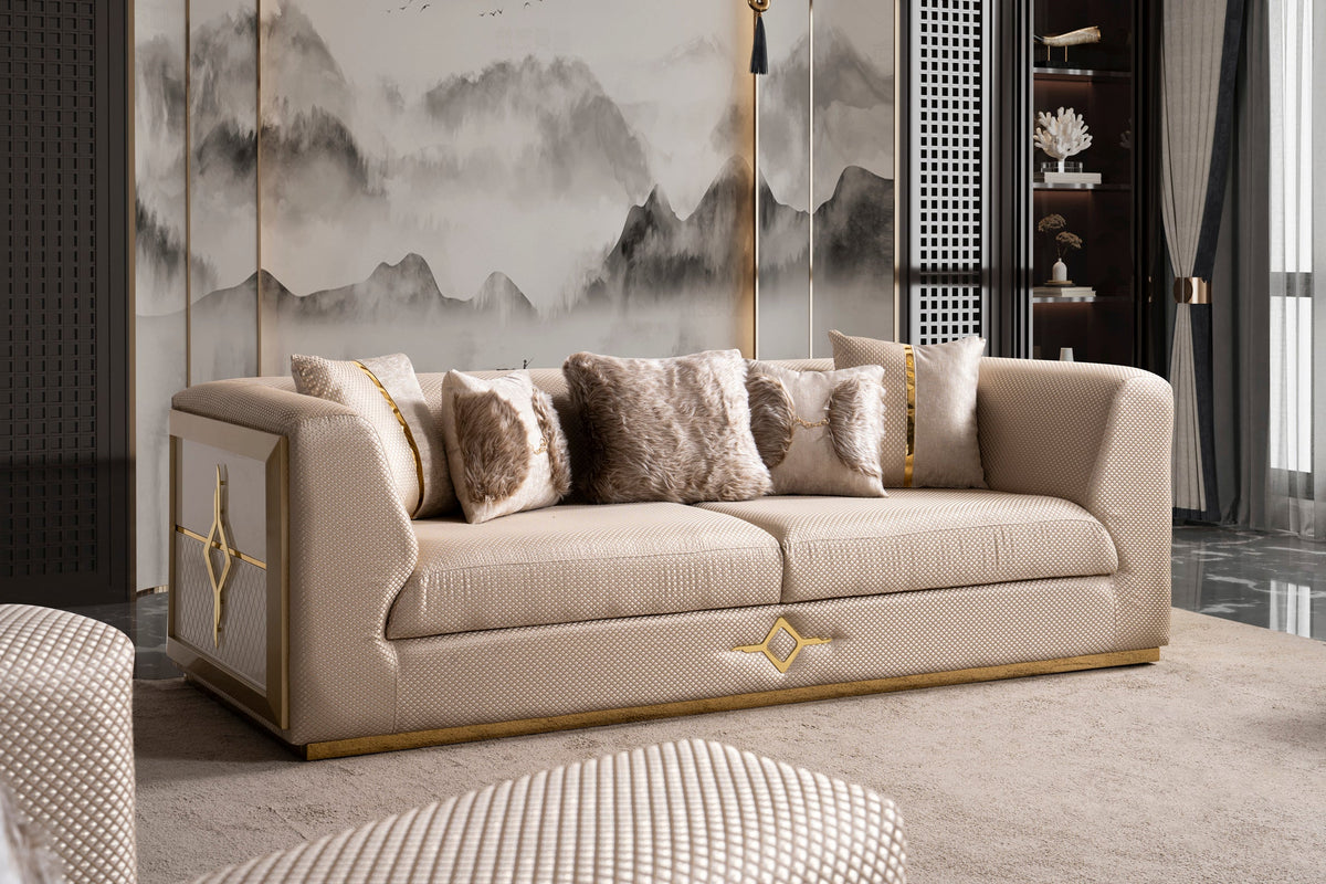 Vega 3-Piece Living Room Set — Brushed Gold Accents