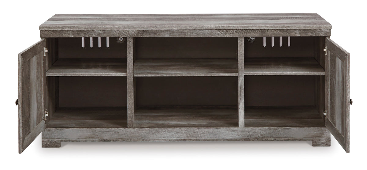 Wynnlow Grey Rustic TV Stand — Barn-Door Styling