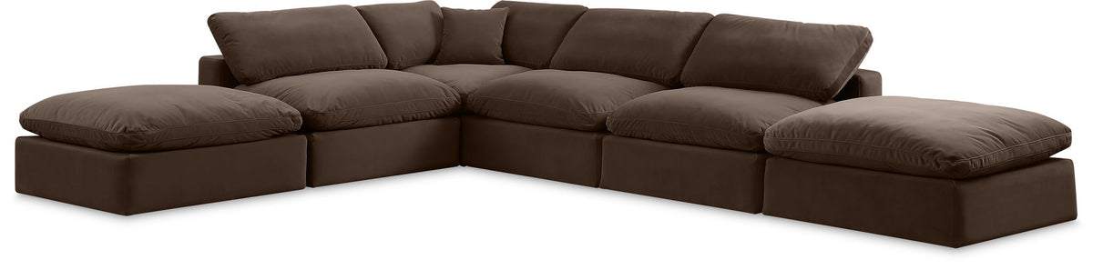 Comfy Velvet Modular Sectional — 6-Piece Sectional — Brown