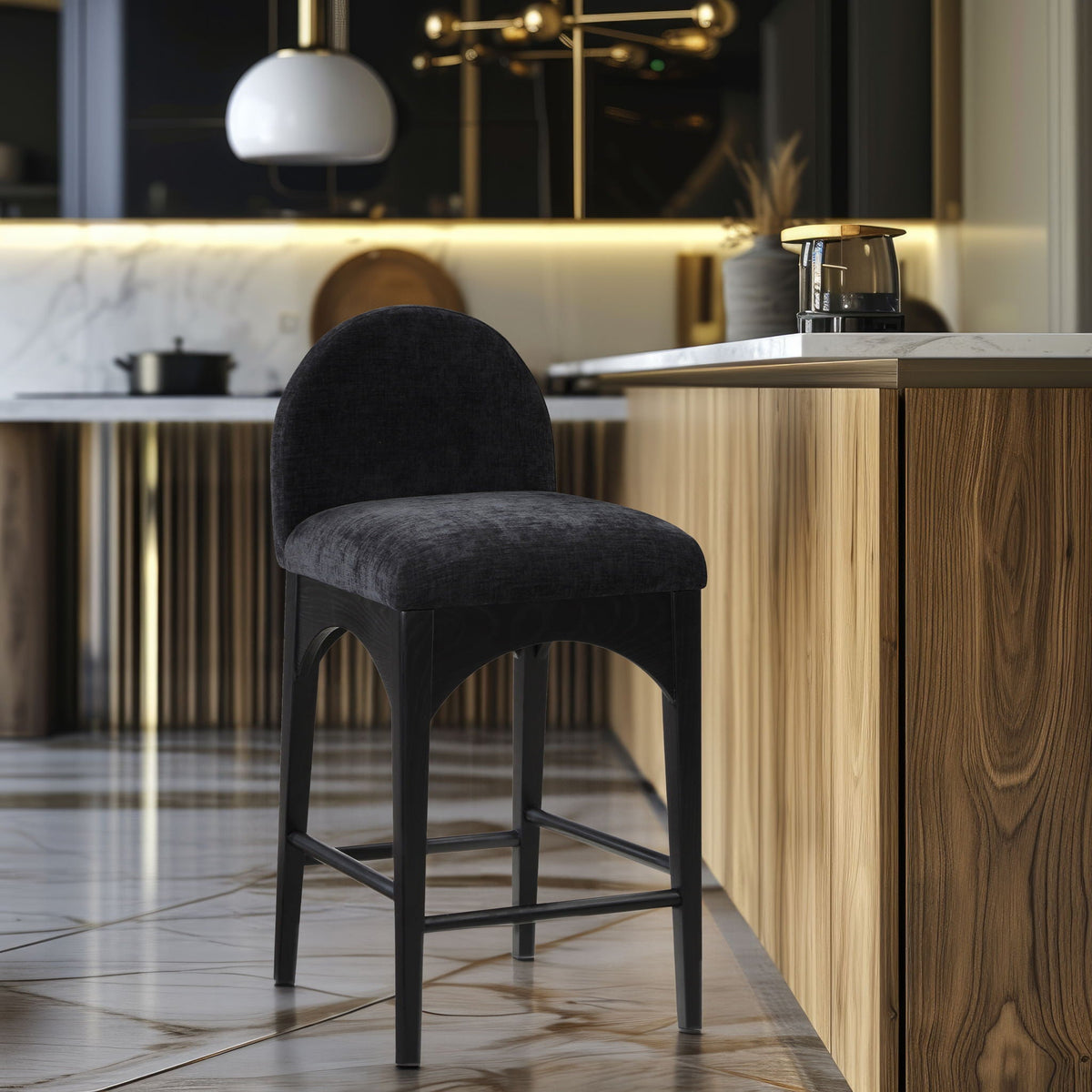 Waldorf - Chenille Stool with Black Legs