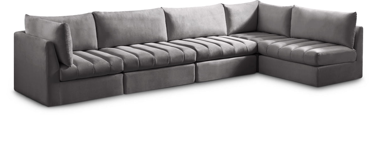 Jacob Velvet Modular Sectional — 5-Piece Sectional — Grey