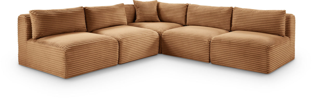 Shaggy Modular Sectional — 5-Piece Corner Armless Sectional — Saddle