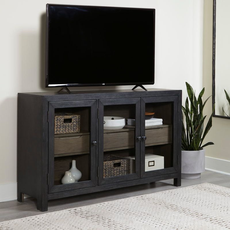 Ashley A4000508 Black Accent Cabinet — Glass Doors & Storage Drawers