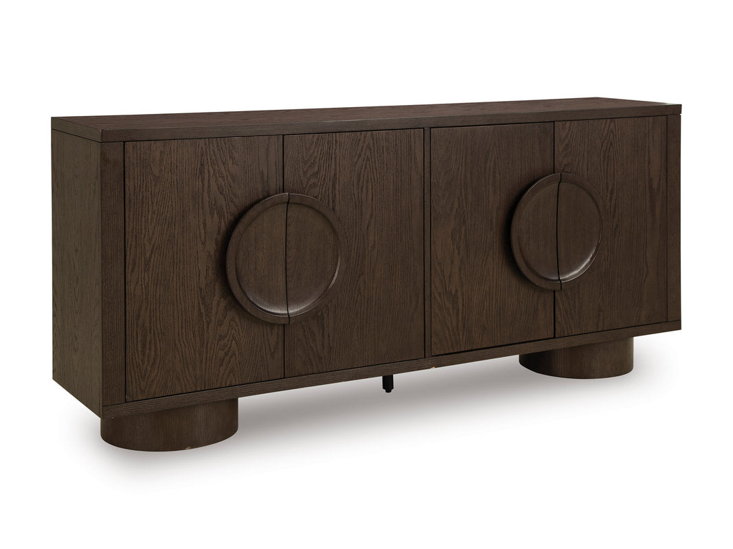 Ashley A4000703 Dark Brown Accent Cabinet — 4 Soft-Close Doors, 72"L