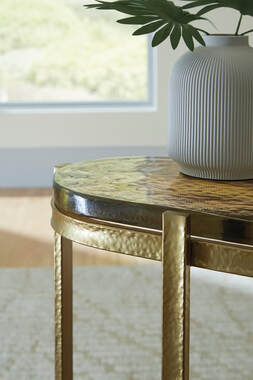 Ashley A4000716 Gold-Tone Accent Table — Iridescent Cast Glass Top
