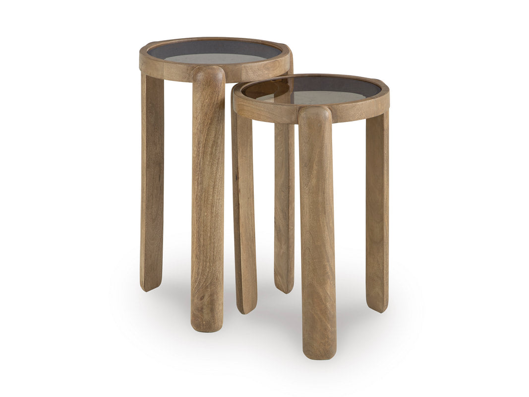 Ashley A4000726 Accent Table Set — Set of 2 with Glass Tops