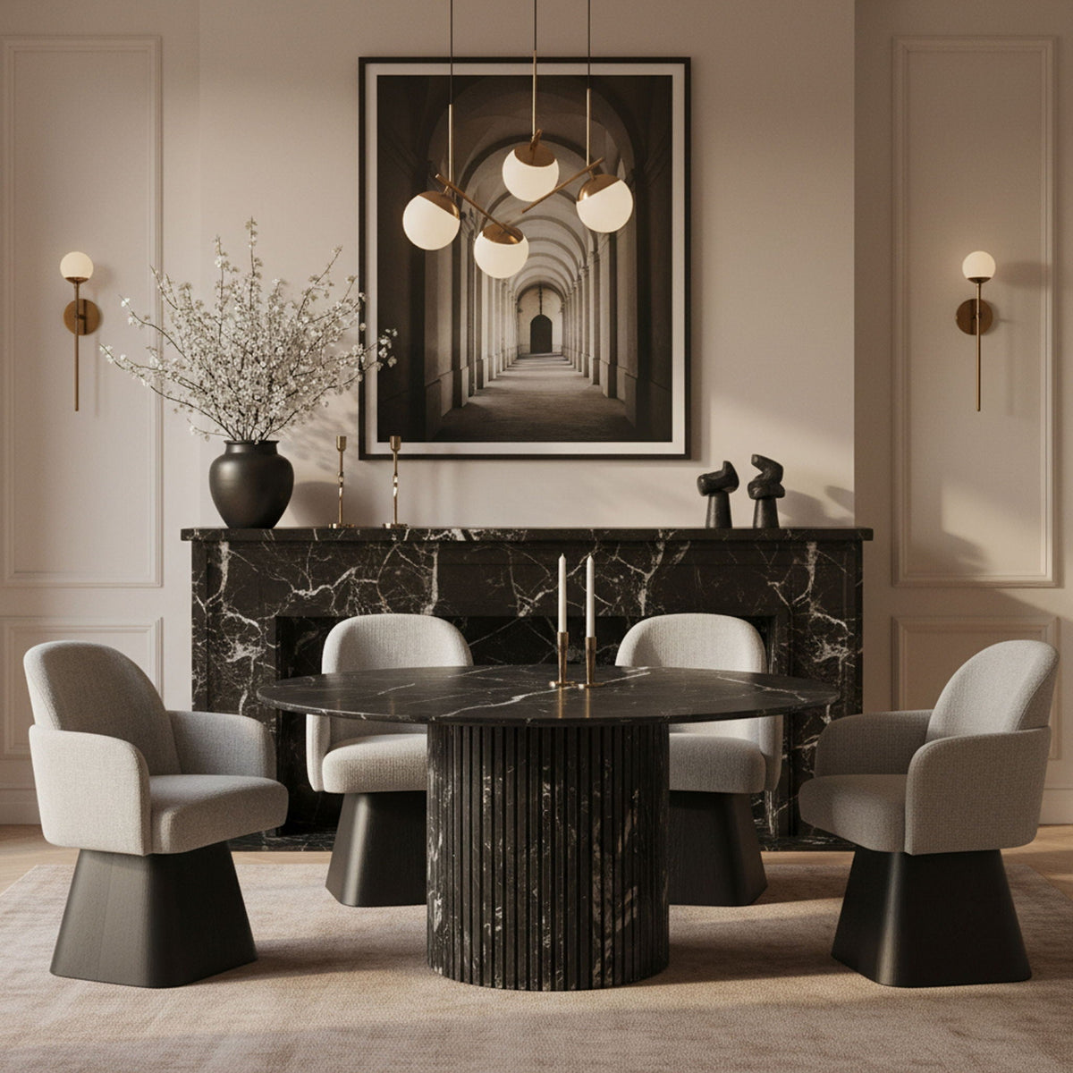 Marlowe Swivel Dining Arm Chair with Black Base