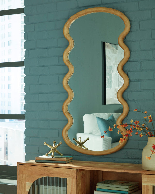 Ashley A8010412 Brown Wood Accent Mirror — Hangs Vertical or Horizontal