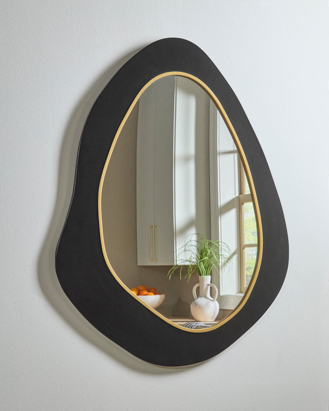 Ashley A8010414 Black & Gold-Tone Accent Mirror — Wood Frame