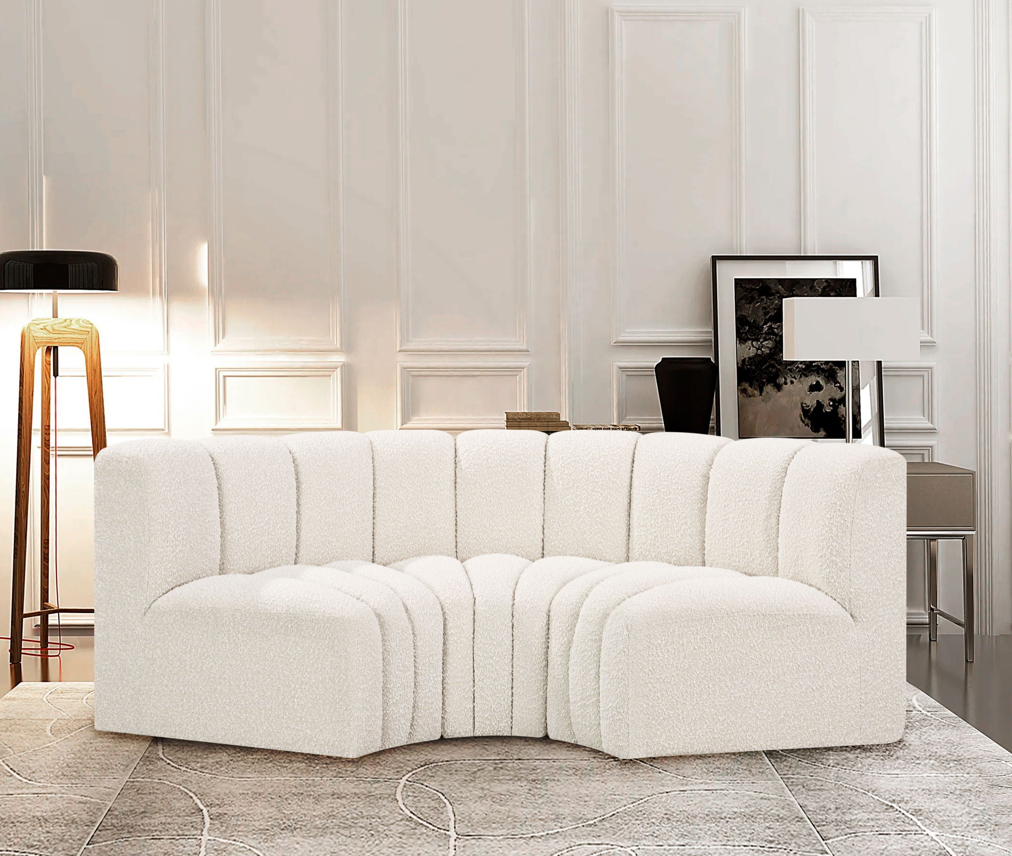 Arc - Boucle Fabric 3 Piece Modular U-Shaped Sofa