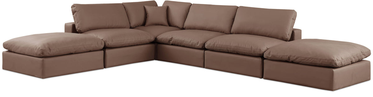 Comfy Faux Leather Modular Sectional — 6-Piece Sectional — Brown