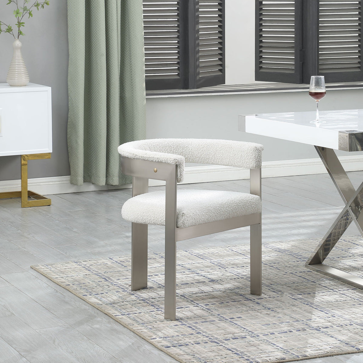Romeo - Boucle Dining Chair (Set of 2) with Silver Base