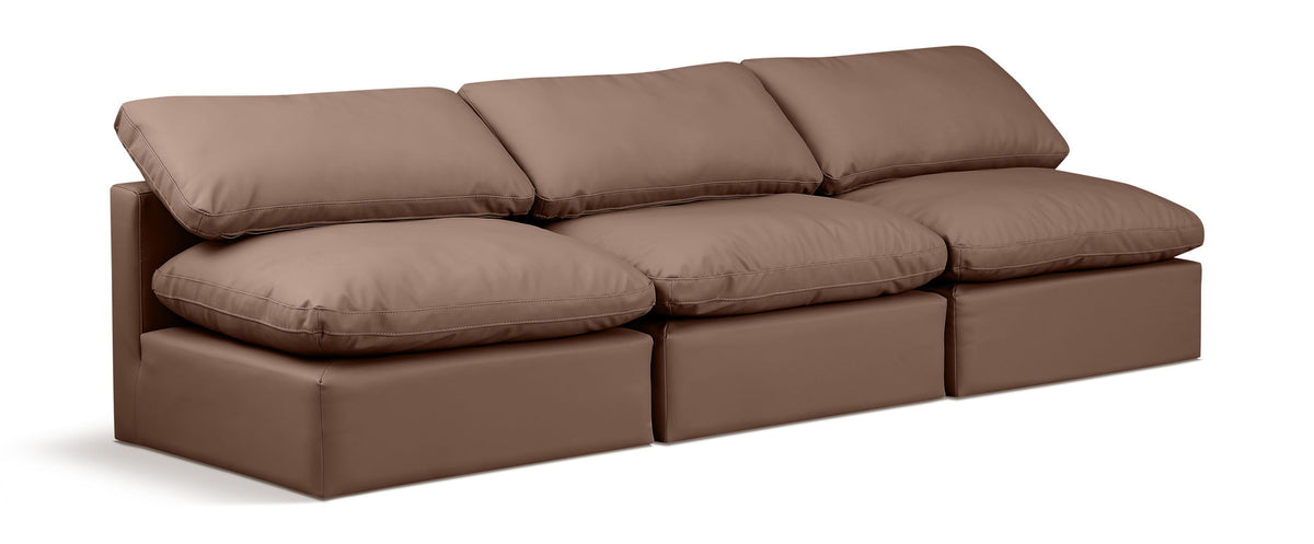 Indulge Faux Leather Modular Sectional — 3-Piece Armless Sofa — Brown