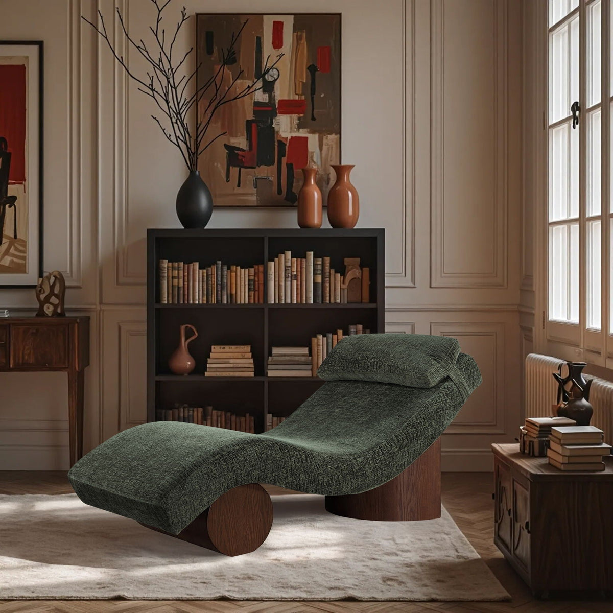 Marcella - Chaise Lounge with Walnut Base
