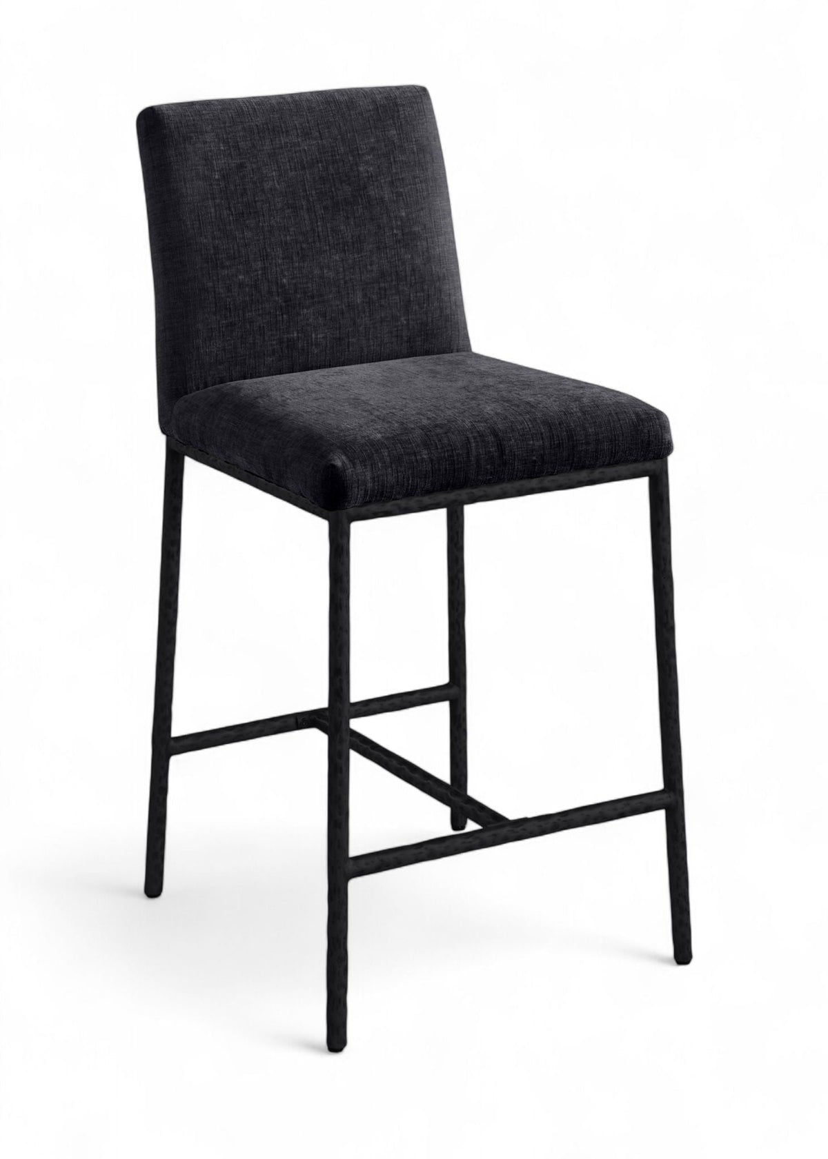 Reeves - Chenille Fabric Upholstered Counter Stool (Set of 2) with Black Base