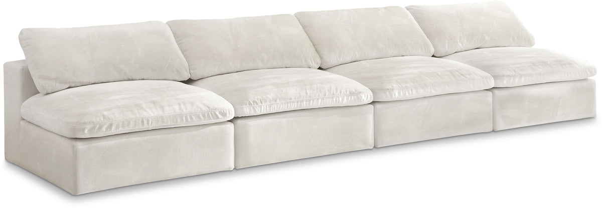 Cozy Velvet Modular Sectional — 4-Piece Armless Sofa — Cream