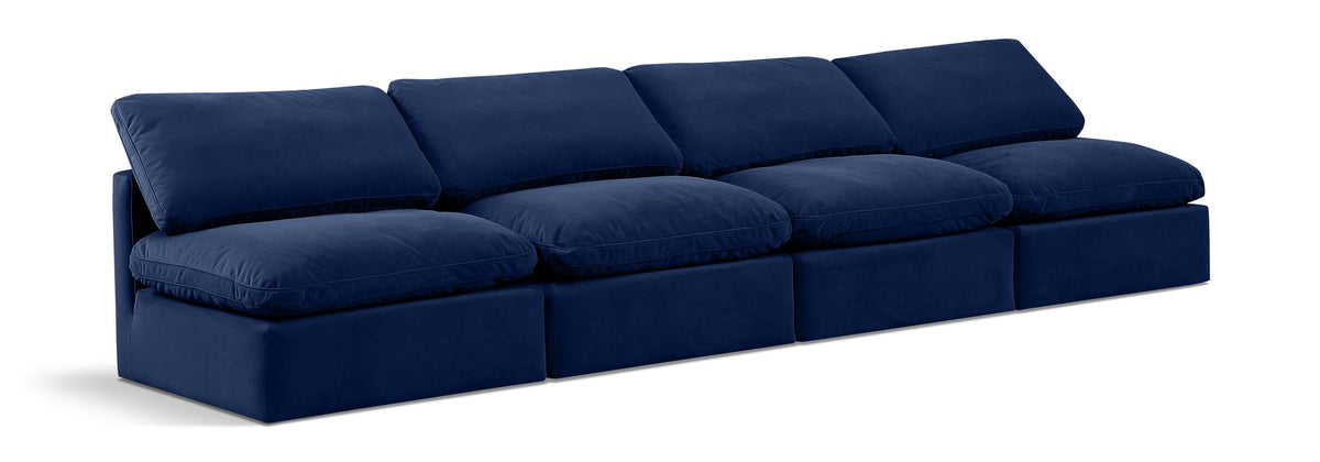 Indulge Velvet Modular Sectional — 4-Piece Armless Sofa — Navy