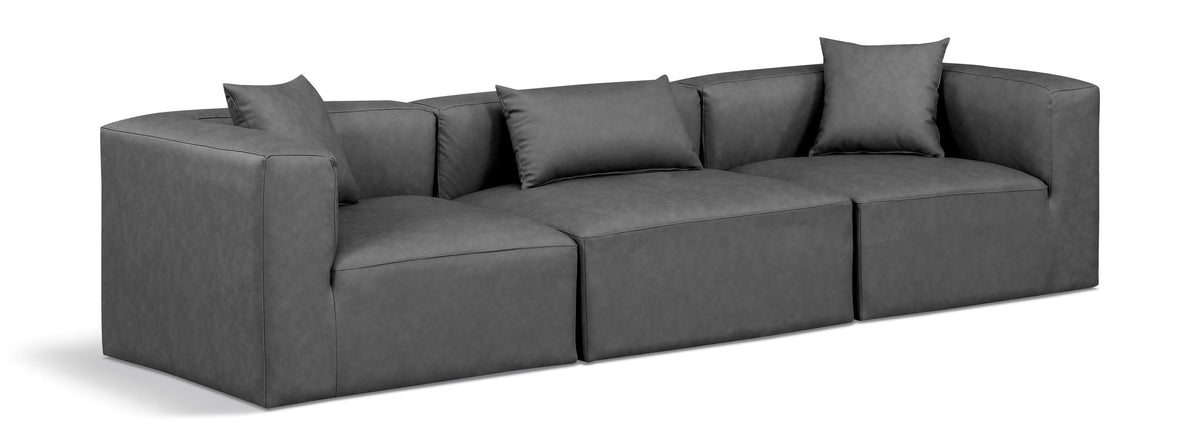 Cube Faux Leather Modular Sectional — 3-Piece Sofa — Grey