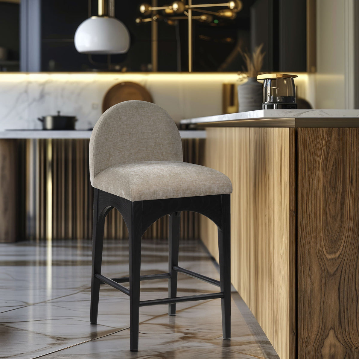 Waldorf - Chenille Stool with Black Legs