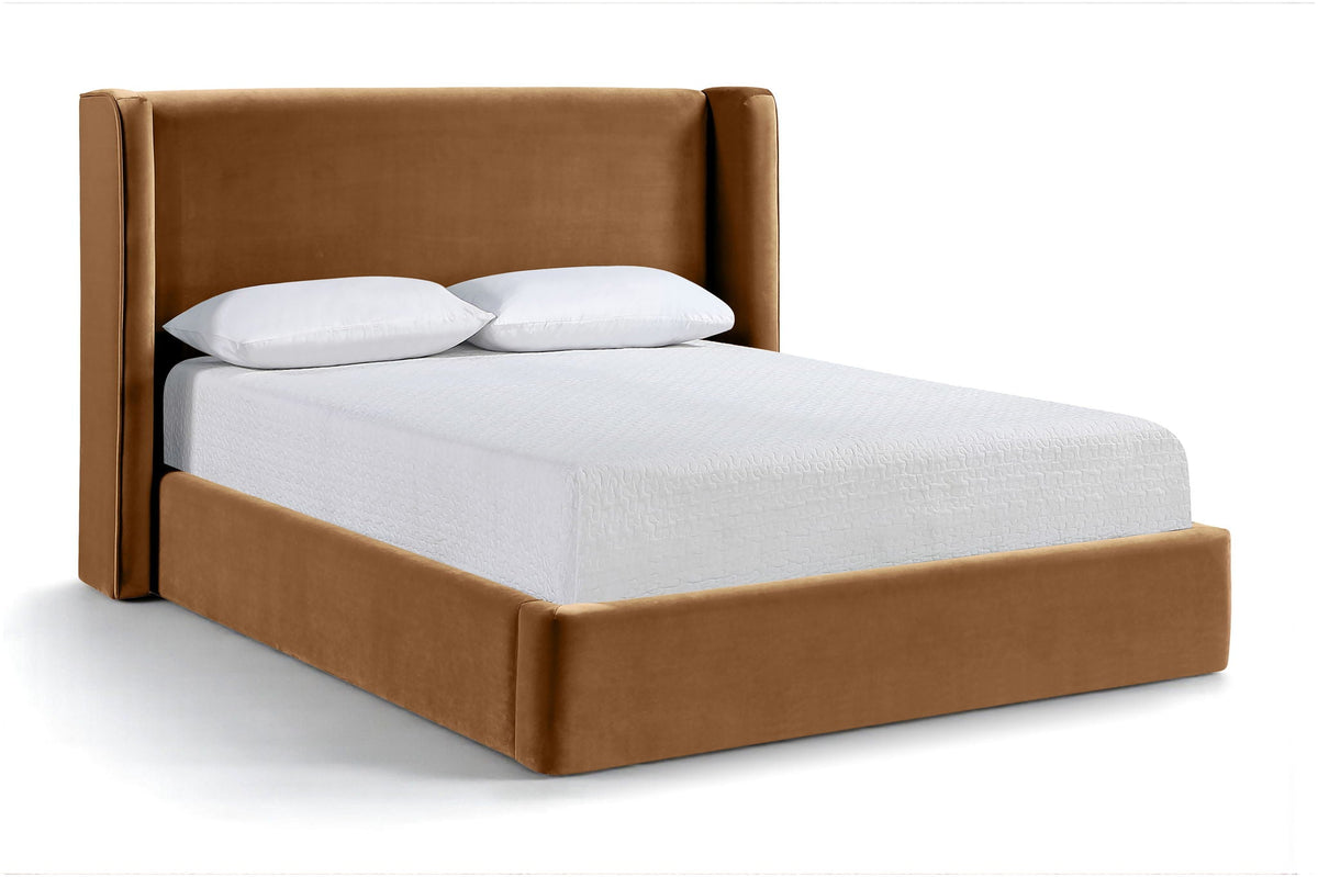 Kendall Taupe Velvet Upholstered Bed — Twin to King - Dark Brown