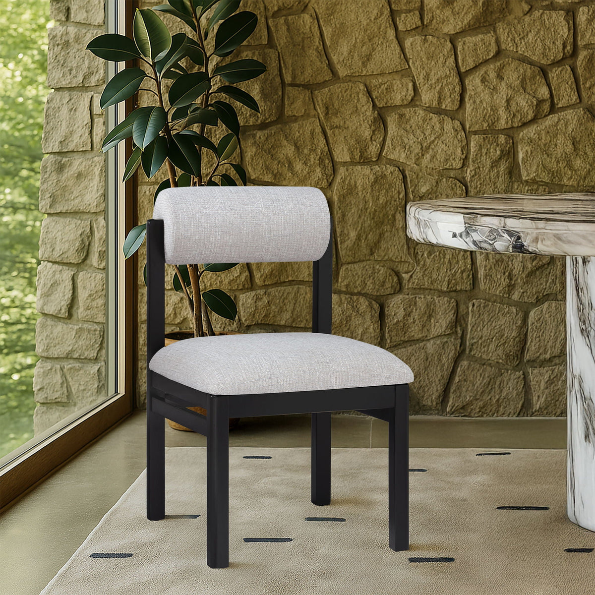 Roundhill - Fabric Dining Chair (Set of 2) with Black Frame