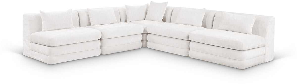 Stellar Chenille Modular Sectional — 5-Piece 114" Sectional, Style B — Cream