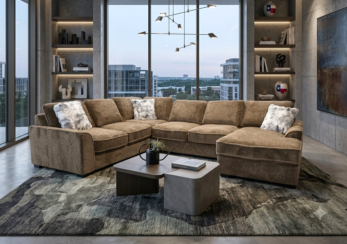 Amara 4PC Sectional — Teddy Bear Fabric