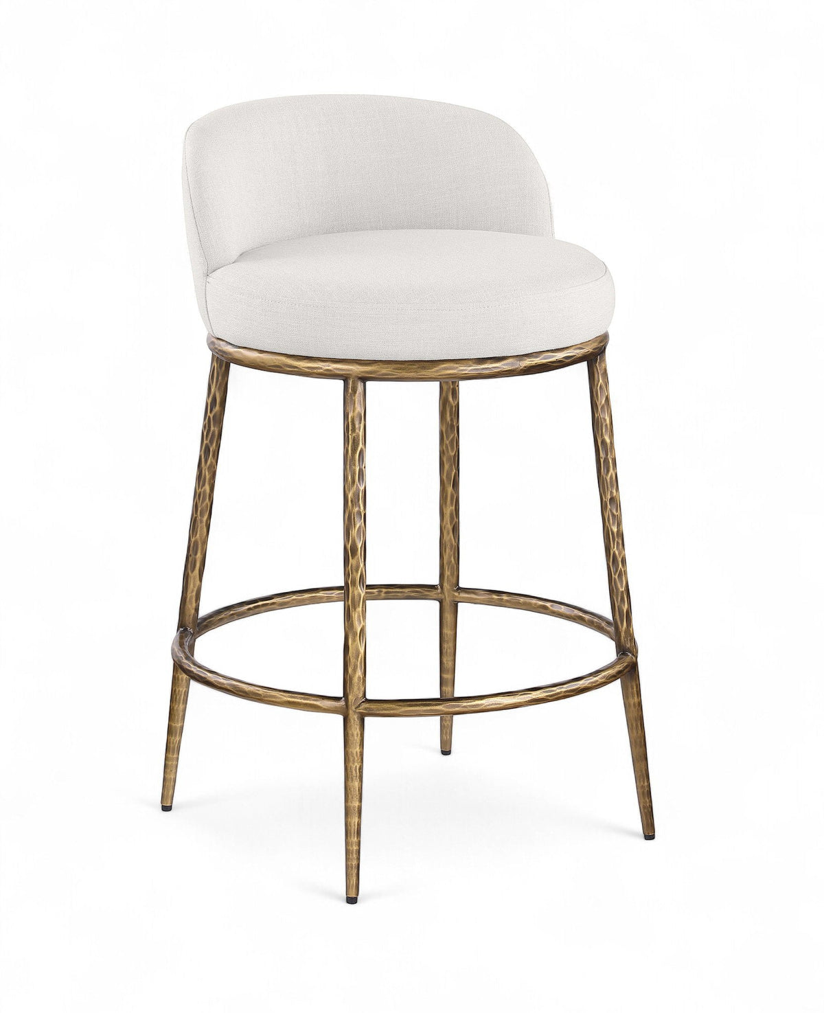 Ferro Upholstered Counter Stool — Brushed Gold Base - Cream Linen