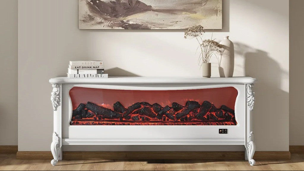 Modern White TV Stand — LED Lighting & Electric Fireplace