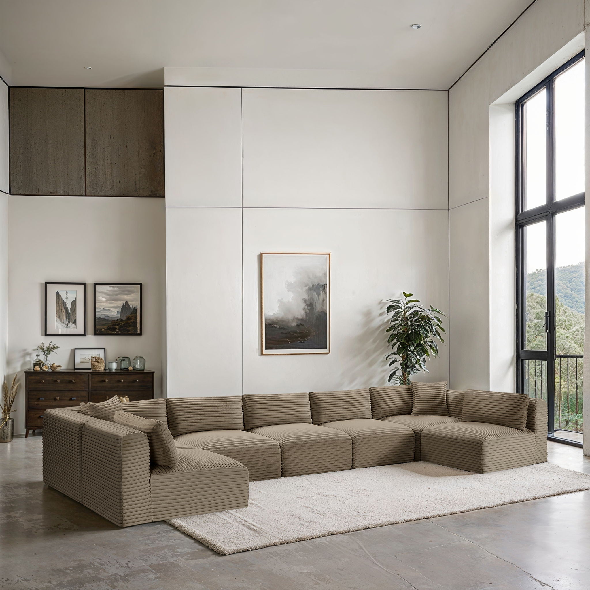 Shaggy - Fabric 7 Piece Modular U-Shaped Armless Sectional