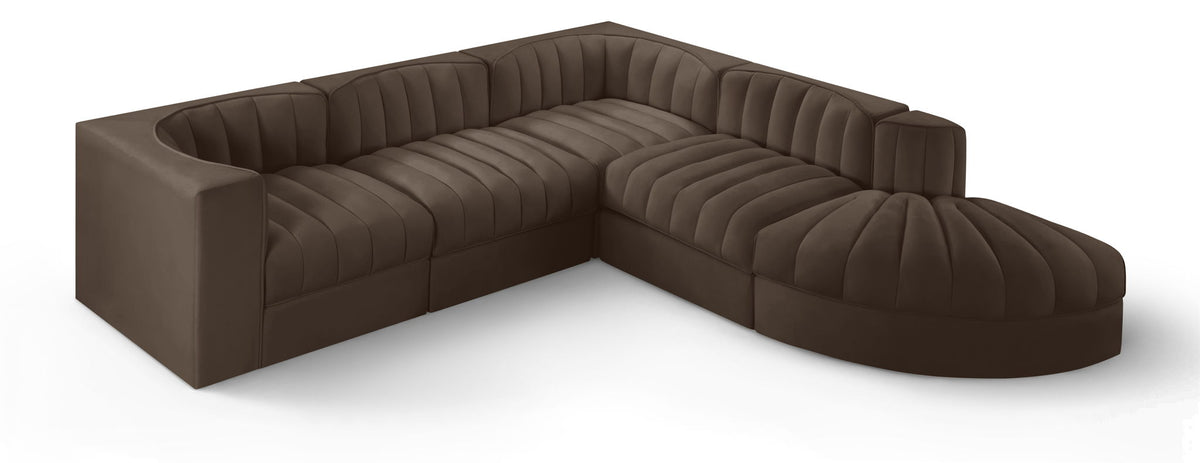 Rummi Performance Velvet Modular Sectional — 5-Piece Sectional — Brown