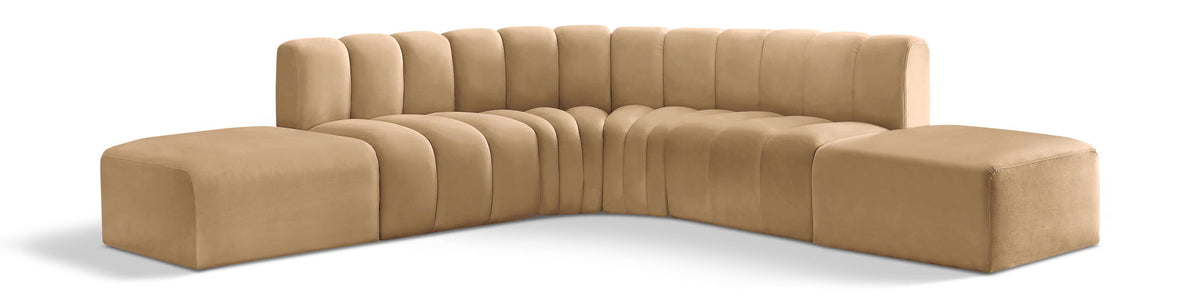 Arc Velvet Modular Sectional — 6-Piece Corner Sectional — Camel