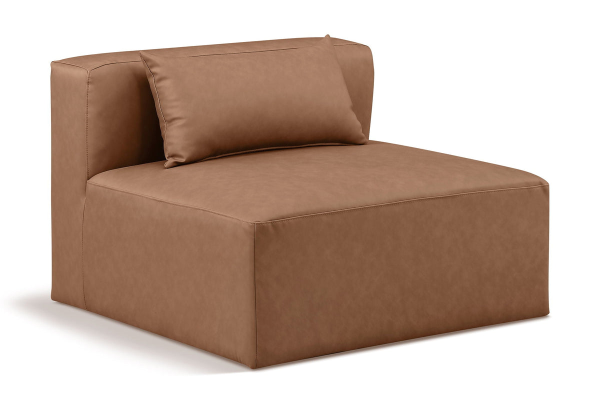 Cube Faux Leather Modular Sectional — Add-On: Armless Chair — Brown